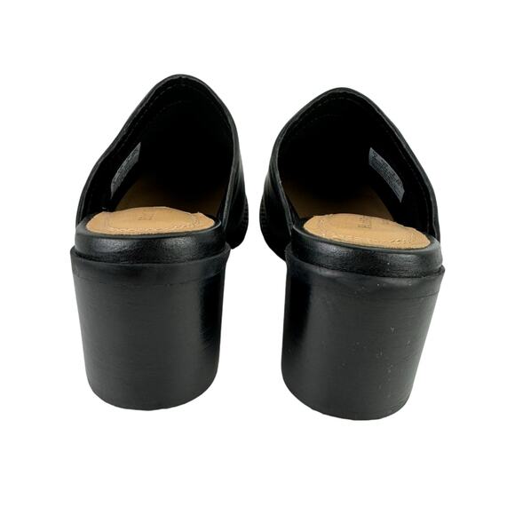 Hush Puppies Hannah Black Smooth Leather Open Back Slide Block Heel Mules - Picture 5 of 12